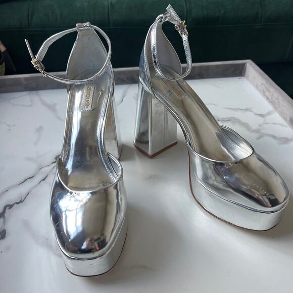Larroude Ari Platform Pump In Silver Specchio Size 8.5 - Picture 2 of 9